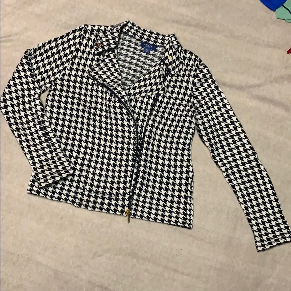 Chaps houndstooth zipup sweater